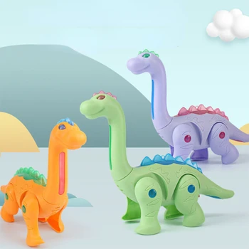1PC Eletrônico de Dinossauros de Brinquedos, desenhos animados Dinossauro Iluminação Corda de Brinquedo Interativo Animal a Pé Música de Brinquedos para Crianças Presentes
