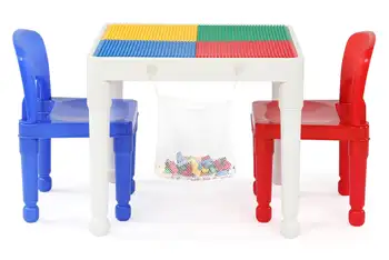 2-em-1 Plástico de Atividade de Crianças de Mesa E 2 Cadeiras Set, Branco, Vermelho e Azul