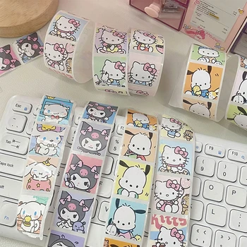 200/500pcs Bonito dos desenhos animados Sanrio Hello Kitty Estética Adesivos Rolo Kuromi Melodia Decoração DIY Obrigado Rolo de Adesivo de Brinquedos