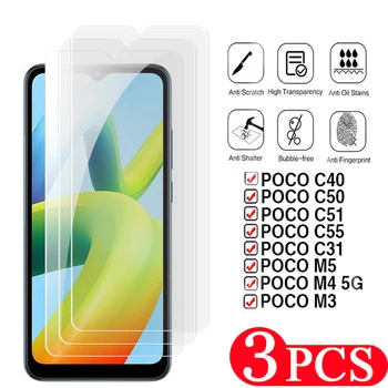 3Pcs protetor de tela Para xiaomi Poco M5 C50 C51 C55 de vidro Temperado de película protetora Para a Poco F5 Pro C40 M4 5G M3 C31 Smartphone