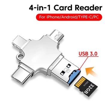 4In1 TF Cartão de Memória Adaptador OTG Para IPhone Android Windows Linux USB A/8 Pinos,/ /Tipo de C A SD TF Leitor de Cartão Conversor de