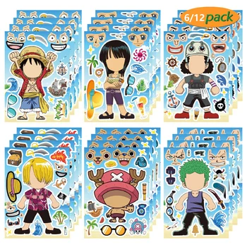 6/12Sheets de Anime ONE PIECE, a Make-a-Face Quebra-cabeça Adesivos Legal dos desenhos animados Luffy Montar Quebra DIY Educação Brinquedos do Partido das Crianças Presentes