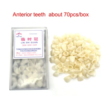 70 pcs/caixa Dentária Temporária do Dente da Coroa de Dentes Anteriores Coroa de Resina de Odontologia de Laboratório Material de Dentista Ferramentas