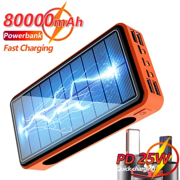 80000mAh Banco Energia Solar, com uma Grande Capacidade 4USB Porta com Luz LED Banco Móvel do Poder de Bateria Externa para o Xiaomi mi IPhone