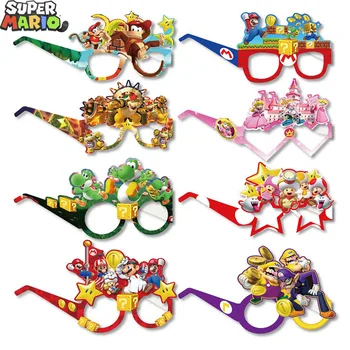 8pcs/set Super Marios Bros Cosplay Adereços Foto Yoshi, Wario, Bowser Sapo Anime Periféricos o Papel de Óculos de Crianças Fornecimentos de Terceiros
