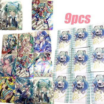 9Pcs/conjunto de Personagens de Anime Hatsune Miku Bricolage Caseira de Bronzeamento Flash, Cartão de Natal, Presente de Aniversário Brinquedos Coleção de jogos de Cartão
