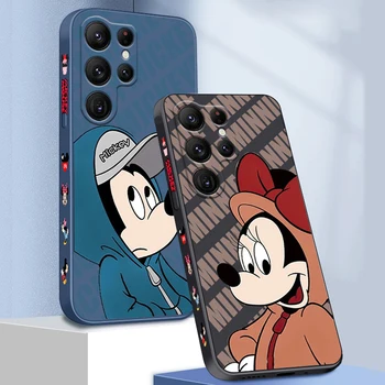 Anime de Moda do Minnie do Mickey de Líquido Esquerda Corda Para Samsung Galaxy S22 S23 S20 S21 FE S10 Ultra Plus Lite 5G Tampa da caixa do Telefone