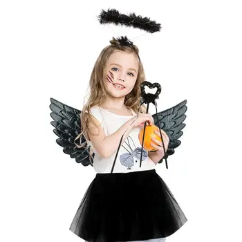 Anjo Negro Traje Para Crianças Garota Preto Anjo Diabo Cosplay Traje Kit Temático De Vestir Conjuntos Para O Halloween, Carnaval Fase