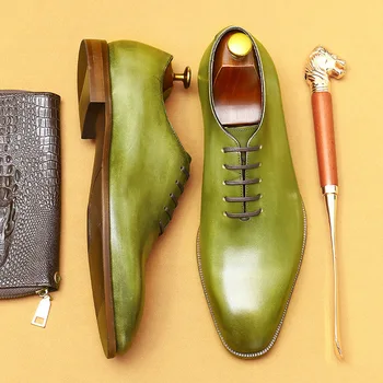 Britânico Tendência Mens Sapatos De Luxo De Couro De Vaca Genuíno 2023 Outono Designer Novo Estilo Verde Oxfords Casamento Sociais Sapatos De Homem