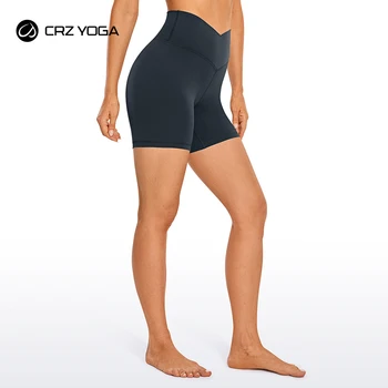 CRZ YOGA Mulheres Butterluxe Crossover Biker Shorts de 5 Polegadas - Criss Cross Cintura Alta Treino de Yoga Shorts Amanteigado Suave