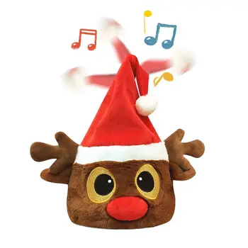 Cantando, Dançando Chapéu de Natal Bonito Chapéus de Papai noel para Adultos e Crianças Engraçado Balanço Musical Brinquedo Engraçado Chapéu para Festa de Natal