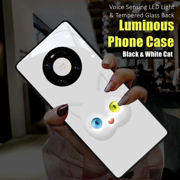 Casais de Amigos Gato DIODO emissor de Luz Brilhando Luminoso de Vidro Temperado de Trás da caixa do Telefone para o iPhone 15 12 13 14 X Xr Xs Mini Pro Max Plus