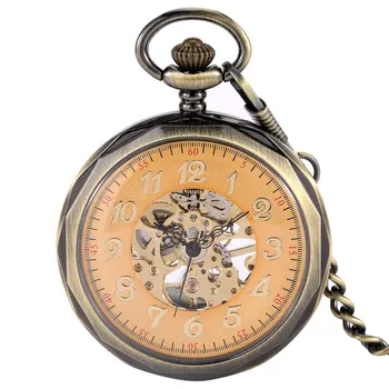Com A Descoberta Algarismos Arábicos, Mostrador Em Ouro Bronze Mecânica Relógio De Bolso De Alta Qualidade Grossa Corrente Pingente De Relógio Elegante Apresenta