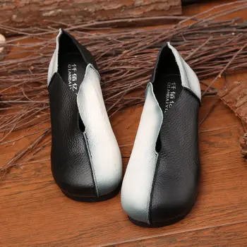 Designer De Dois Tons De Sapatos De Mulher Couro Genuíno Sapatilhas Senhoras Vintage V-Corte Sapatos Mulheres Única Mocassins