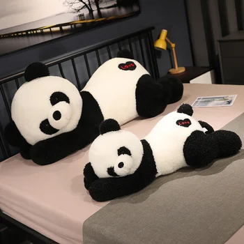 Engraçado Recheado 80/100cm de Animais do Panda Brinquedos de Pelúcia Deitado Urso Panda Bonecas Crianças Cama Dormir Coxim Macio Travesseiro Bom Presente de Aniversário