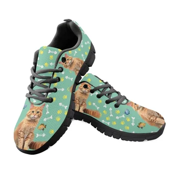 Gato bonito Ciano Sapatos para as Mulheres Adorável Animal Impresso Lazer Sola Macia Feminino Tênis de Plataforma Personalizada do Dedo do pé Redondo Calçado Zapatos