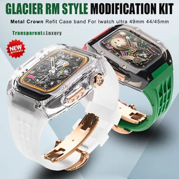Glacier Transparente Kit de Modificação para Apple Relógio Ultra Banda Caso de 49mm 45mm 44mm Mod Cinta para IWatch Série 8 7 6 5 4 SE