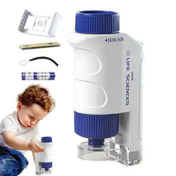 Handheld Microscópio 80-160X HD Mini LED Iluminado Microscópio Anti Azul Microscópio de Luz Para Iniciantes Início de Brinquedo Educativo