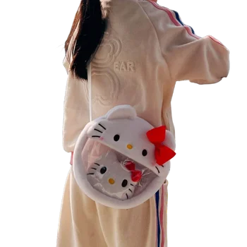 Hello Kitty Kawaii Menina Nova Original Japonês Menina Coração De Desenhos Animados Doce De Pelúcia Grande Capacidade De Zíper Crossbody Saco De Presente De Natal