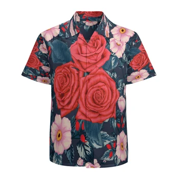 Homens de Camisa Havaiana de Manga Curta Casual Botão Floral Impresso Praia Camisas com Bolso Seca Rápido, Respirável