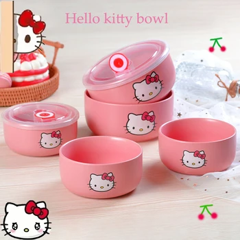 Kawaii Sanrio Hello Kitty Crianças Tigela De Porcelana Cartoon Anime Kids Baby Espessamento Bacia Cerâmica Estudante De Mesa Menina De Presente