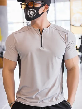 Mens Rápido a Seco Adequação da Formação T-Shirt de Desporto Tops Jersey Fresco e Confortável Shirts para os Homens com Stand Colar Design