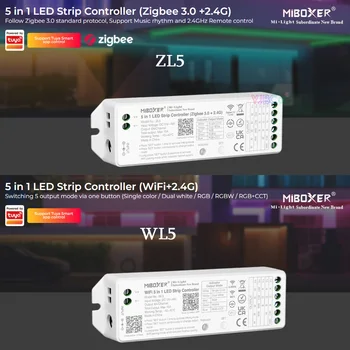 Miboxer Wifi 5 em 1 DIODO emissor de luz do Controlador da Tira Tuya DMX512 cor Única/Dupla white/RGB/RGBW/RGB+CCT luz de fita Redutor de luz da C.C. 12V 24V