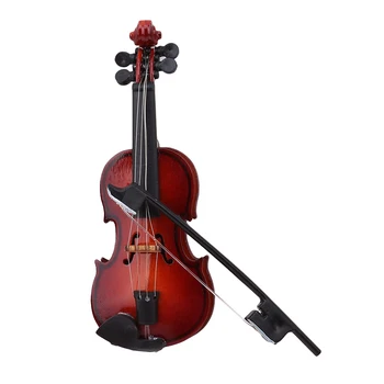 Mini Violino Casa De Bonecas Em Miniatura Instrumento Musical De Madeira Modelo De Decoração Com Arco, Suporte De Apoio E Caso