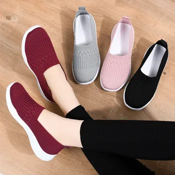 Novo 2023 Sapatos de Verão para as Mulheres Designer Ziguezague Tricô Flats Mulher antiderrapante Malha de Sapatos Senhoras de Sapatos de Lazer Sapatilhas