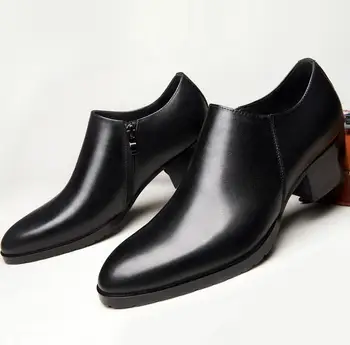 Novos Saltos Altos Negócios Diários de Trabalho do Escritório Sapatos Homens de Couro Genuíno 5cm de Aumento da Altura de Sapatos de Terno Formal Weddeing Sapatos