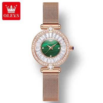 OLEVS 9963 PU Pulseira de Diamantes incrustados Mulheres Relógios de pulso à prova d'água Quartzo Relógios Casuais Para Mulheres
