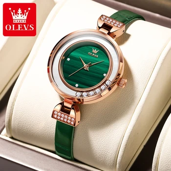 OLEVS Mulheres Relógios de Moda Casual Oirginal de Quartzo relógio de Pulso Elegante Verde Vestido Simples Relógio para Mulher Couro Impermeável