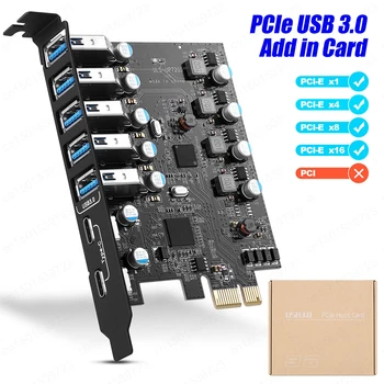 PCIe USB 3.0 Cartão de Expansão de 5X USB 2X USB-C PCI Express TPYE C Adicionar no Cartão de Hub USB Interno do Conversor para BTC Mineração Placa Riser