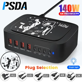 PSDA 3D UV 140W 8-Porta Multi Carregador USB QC3.0 PPS USB C Carregador Rápido de Estação Para Laptop MacBook Pro Telefone Iphone 14 13 Samsung