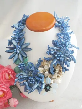 Requinte, charme Jóias de Casamento Azul Shell Colar de Flores Nova Concepção de 20