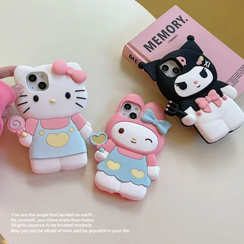 Sanrio Hello Kitty Kuromi Minha Melodia Casos de Telefone de Tampa Nova Kawaii Envoltório Completo Anti-gota de Silicone para IPhone14plus 12/13pro Max 11