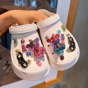 Sapato Encantos para o Crocs DIY 3D Deslumbrante Urso Destacável Decoração Fivela para Croc Sapato Charme Acessórios Crianças Garotas de Festa Presente