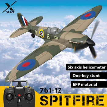 Spitfire Avião de RC 2,4 G 4CH de Controle Remoto Avião EPP 400mm Envergadura 6-Eixo 761-12 Spitfire RC Warbird Mini Avião RTF