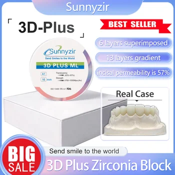Sunnyzir 3D plus Multi Zircônia Bloco de 43% 57% 6 camadas de vestido de baile para Dentes de Porcelana Cerâmica Material Odontológico Zrconium em Branco