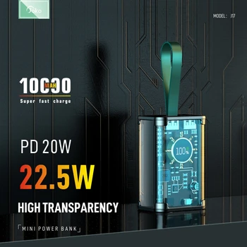Transparente 10000mAh 22,5 W PD20W Banco de Potência Para o iPhone 14 13 Pro Max Rápido Carregamento Portátil LED de indicação de Bateria Para Samsung