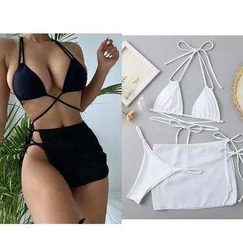 Um Ombro Preto 3 peças-Mulheres de Maiô Zíper Ocos Bikini Swimwear das Mulheres 2023 Sexy Cintura Alta Sexy Monokini