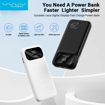 VyVylabs 10000mAh Banco de Potência de 20W Carregamento Rápido PD Bateria Externa para iPhone Samsung Xiaomi com Tela Digital
