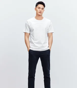 W4621-Nova cor sólida emenda de manga curta t-shirt dos homens desgaste Europeu e Americano casual simples T-shirt.J8715