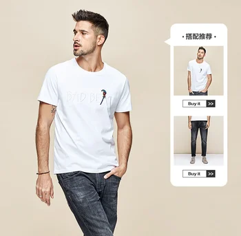 W4692 - Homens de manga curta t-shirt dos homens do algodão em torno do pescoço do bordado da letra metade T-shirt de manga .