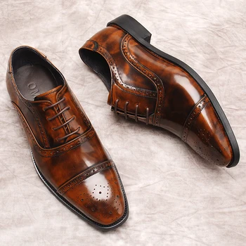 Sapatos Oxford Para os Homens de Couro de Vaca Genuíno Homens de Vestido de Luxo, Sapatos de Homem Preto Marrom Laço de Negócios de Casamento de Homens Formal de Sapatos